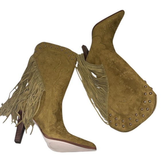 NEW $180 Jessica Simpson Rosera Studded Fringe Western Boots Olive Green - Picture 10 of 12
